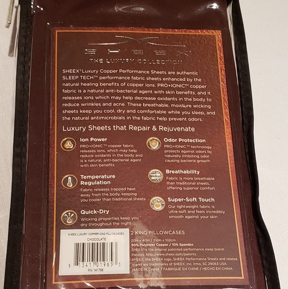 SHEEX New Copper KING Pillowcases Anti-Bacterial Anti-Aging Sleep Rejuvenate NWT - Picture 6 of 6